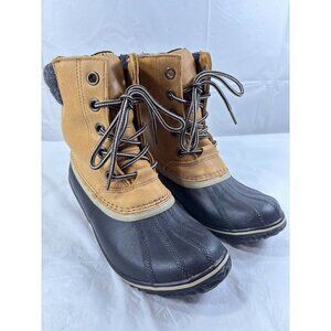 Sorel Slimpack II Tan Leather Waterproof Snowboots NL2348-286 Women's Size 8